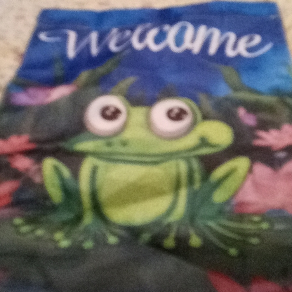 Welcome flag with frog on it